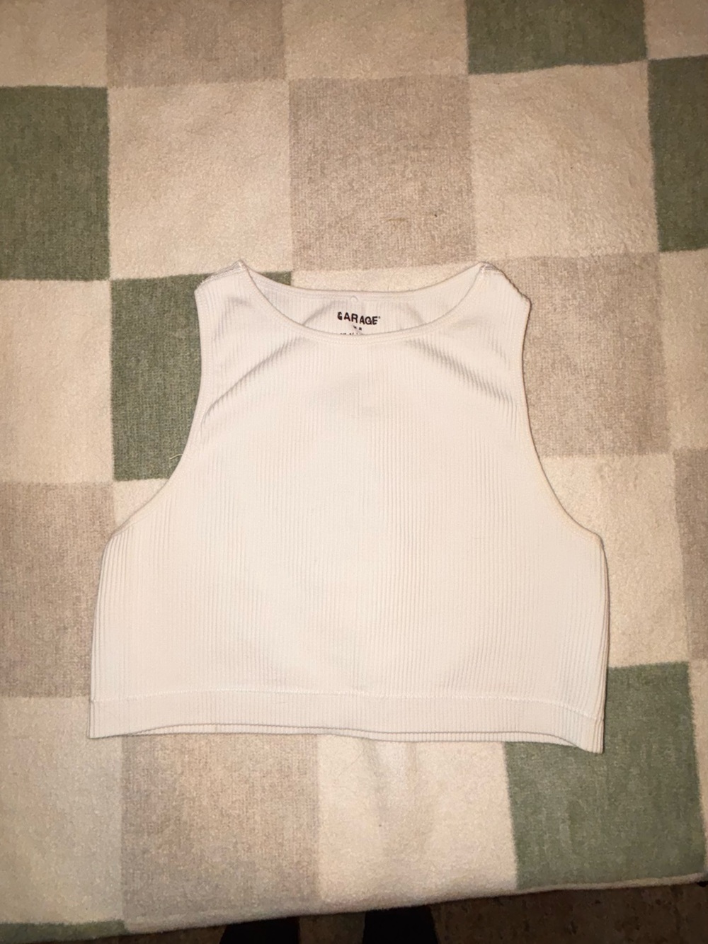 Garage White Ribbed Crop Tank Top